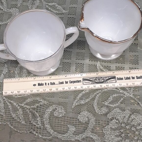 Anchor Hocking Vintage Fire King Suburbia Swirl  Cream & Sugar Bowl gold trim - Picture 15 of 15